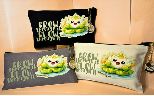 kpeeweezy Kawaii Canvas Pencil Pouch & Makeup Bag | Cute Zipper Case for School Supplies, Cosmetics, & Pens | Includes Custom Wood Charm & Story Card | 8.3" x 4.7"